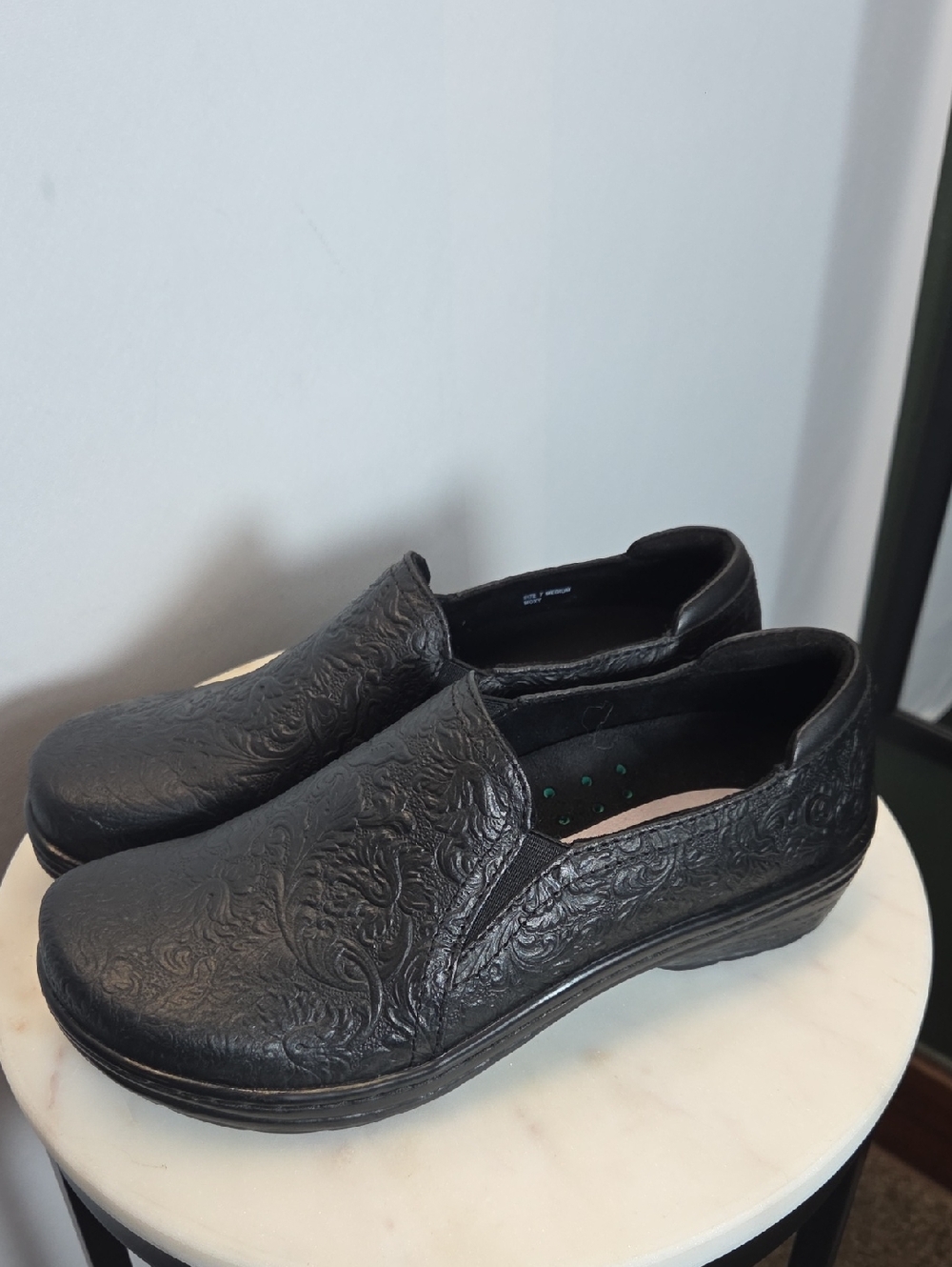 Klogs Black Embossed Leather Slip-On Women's Clogs